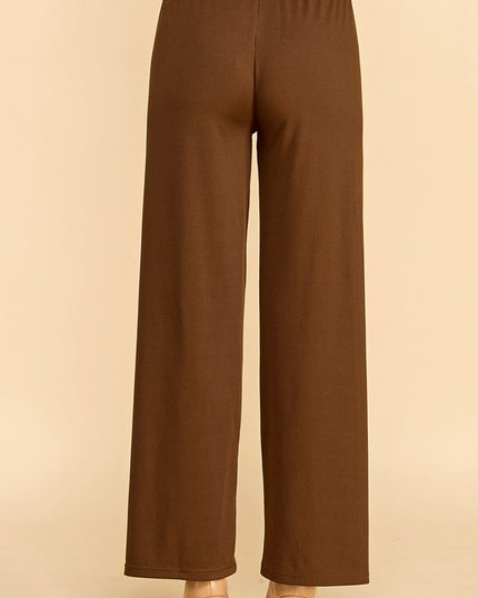 PW01 SOLID RIB WIDE LEG PANTS