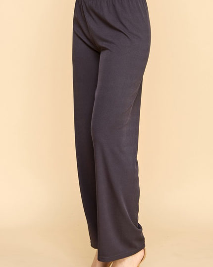 PW01 SOLID RIB WIDE LEG PANTS