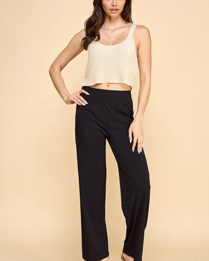 PW01 SOLID RIB WIDE LEG PANTS