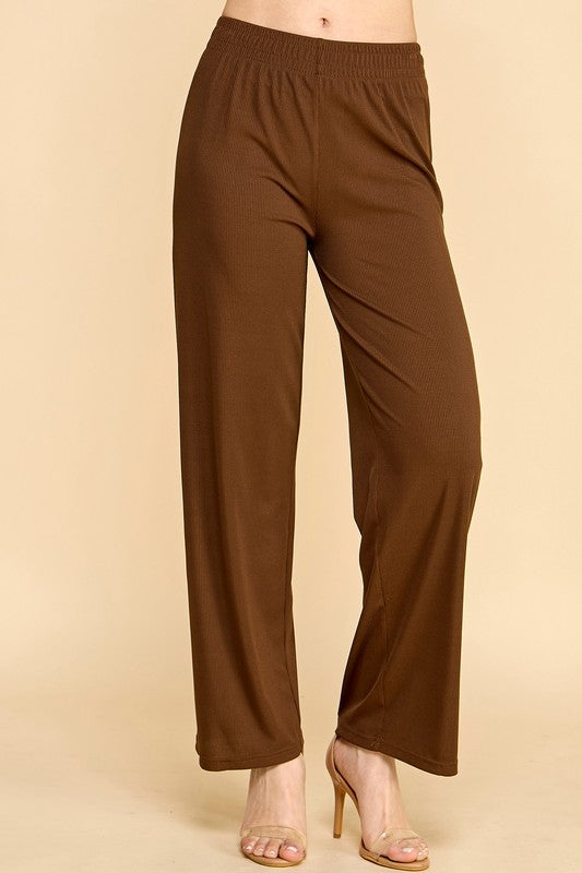 PW01 SOLID RIB WIDE LEG PANTS