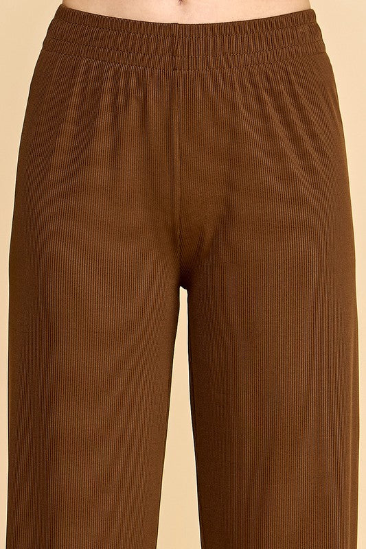 PW01 SOLID RIB WIDE LEG PANTS