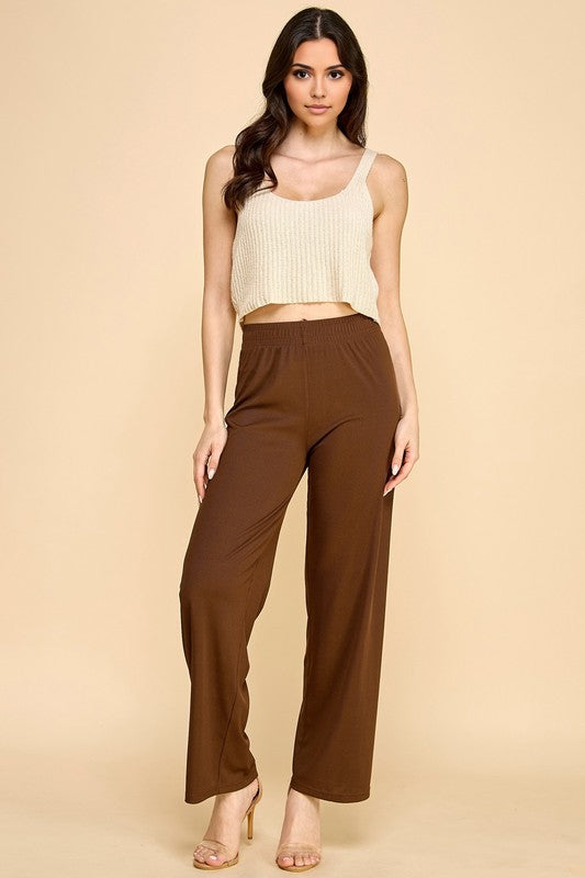 PW01 SOLID RIB WIDE LEG PANTS