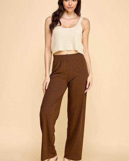 PW01 SOLID RIB WIDE LEG PANTS