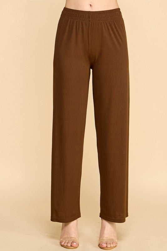 PW01 SOLID RIB WIDE LEG PANTS