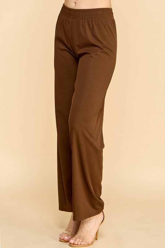 PW01 SOLID RIB WIDE LEG PANTS