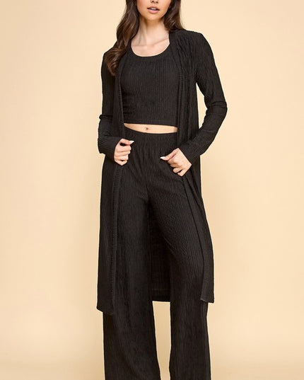 HK3PCS-SET CRINKLE CARDIGAN 3-PIECE SET