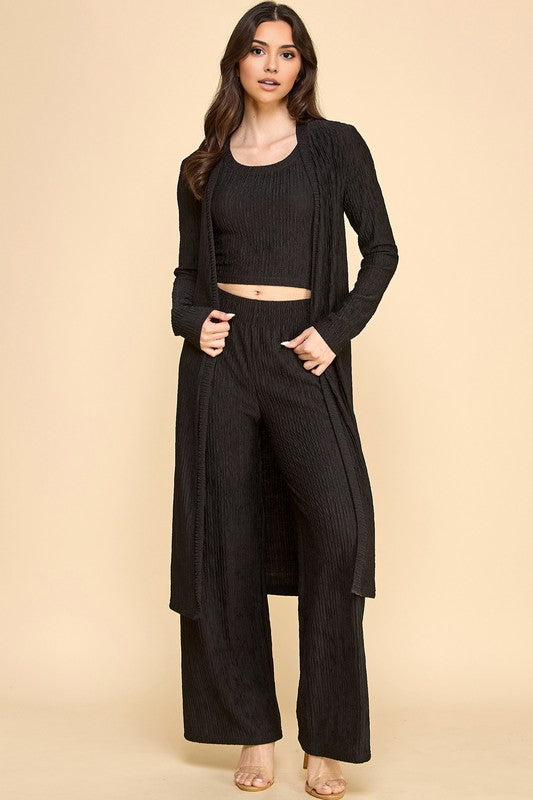 HK3PCS-SET CRINKLE CARDIGAN 3-PIECE SET