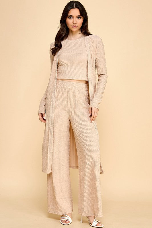 HK3PCS-SET CRINKLE CARDIGAN 3-PIECE SET