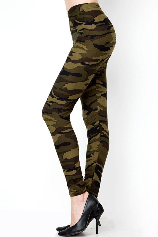 PLUS F120 Camouflage Print Brushed Full-Length Leggings