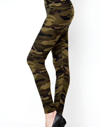 PLUS F120 Camouflage Print Brushed Full-Length Leggings