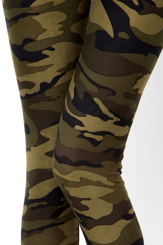 PLUS F120 Camouflage Print Brushed Full-Length Leggings
