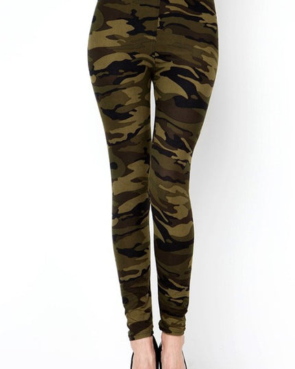 PLUS F120 Camouflage Print Brushed Full-Length Leggings