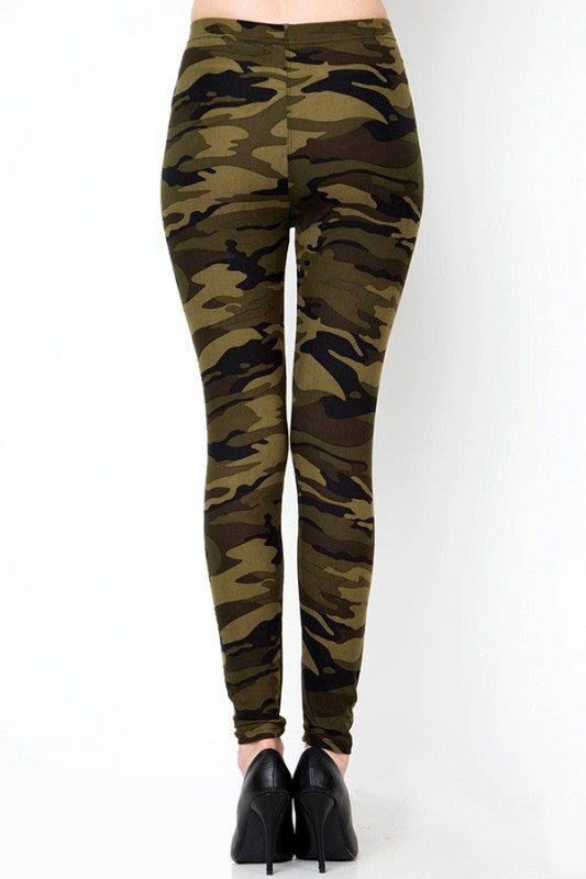 PLUS F120 Camouflage Print Brushed Full-Length Leggings