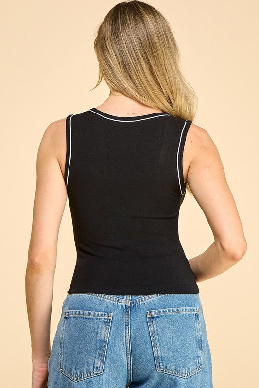 PT008 Seamless Contrast Tank Top – Fitted Stretch Top