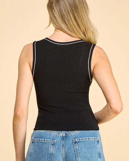 Seamless Contrast Tank Top – Fitted Stretch Top
