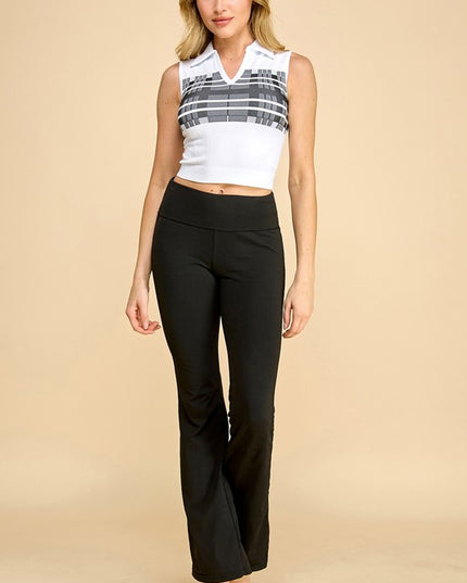 PT006 Striped Collar Crop Tank Top – Sporty Chic Style