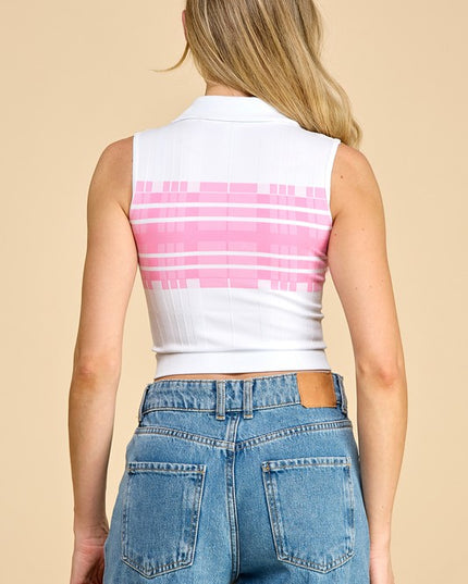 PT006 Striped Collar Crop Tank Top – Sporty Chic Style