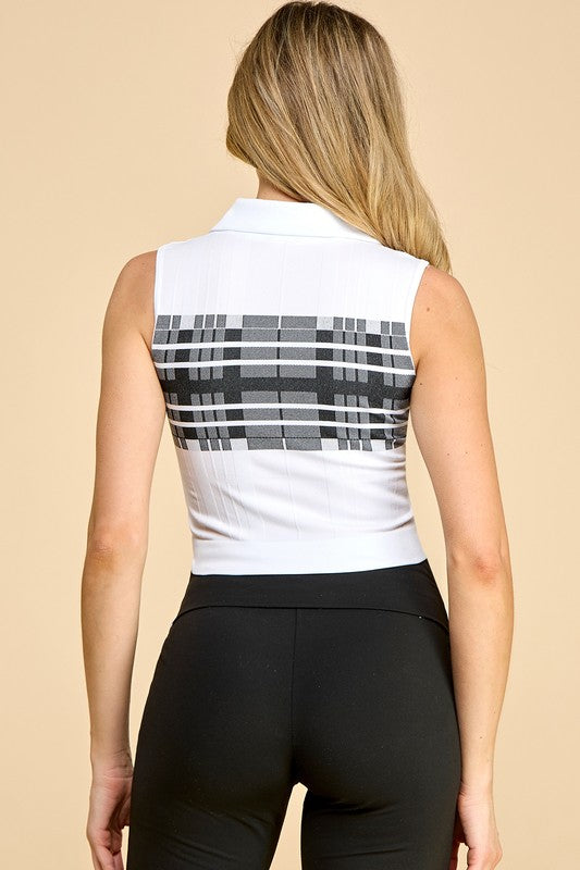 PT006 Striped Collar Crop Tank Top – Sporty Chic Style