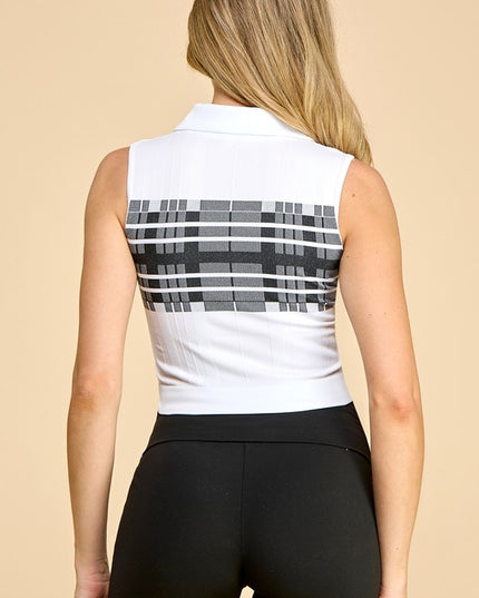 PT006 Striped Collar Crop Tank Top – Sporty Chic Style
