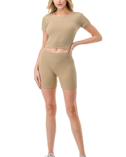 SET11-RIB SOLID RIB 2PC SHORT SETS