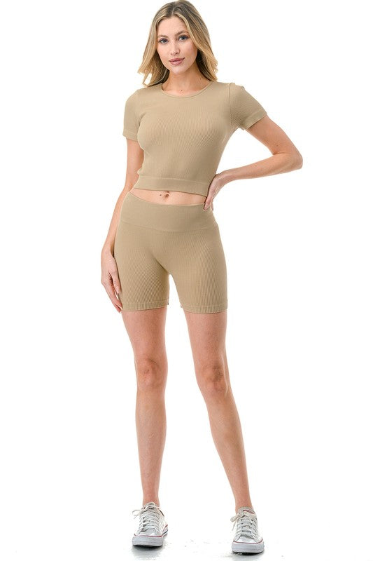 SET11-RIB SOLID RIB 2PC SHORT SETS