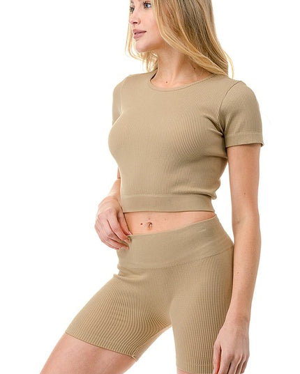 SET11-RIB SOLID RIB 2PC SHORT SETS