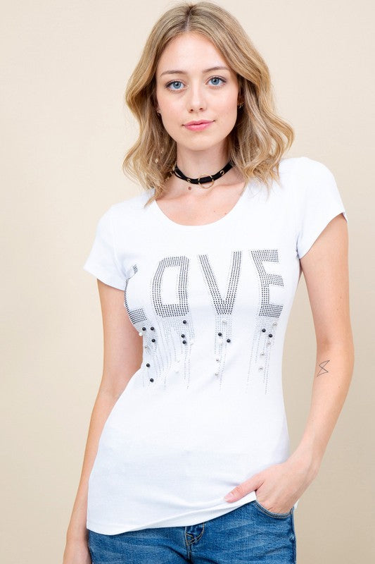 420-LOVE RHINESTONE TOP