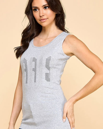 PARIS Rhinestone Tank Top – Slim Fit Sparkle Party Top