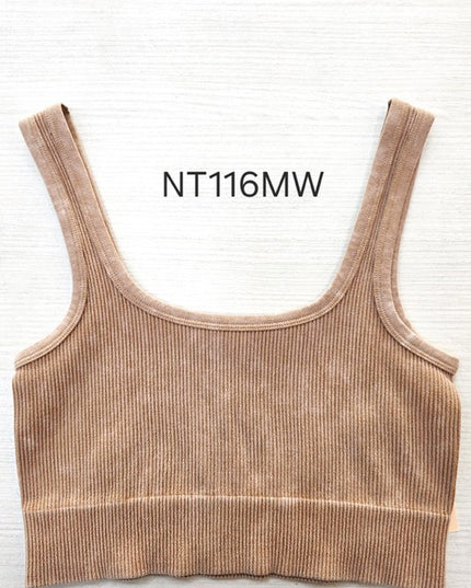 NT116MW MINERAL WASH SQUARE NECK CROP TANK TOP
