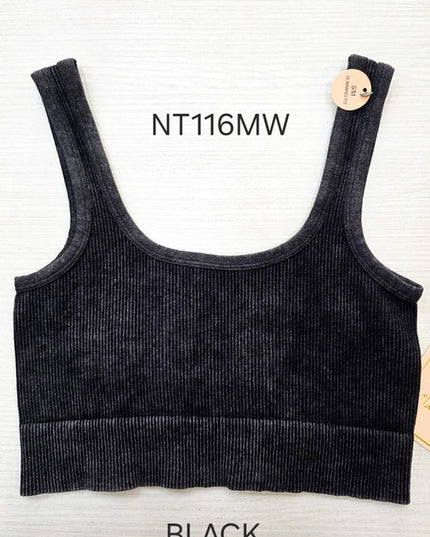 NT116MW MINERAL WASH SQUARE NECK CROP TANK TOP