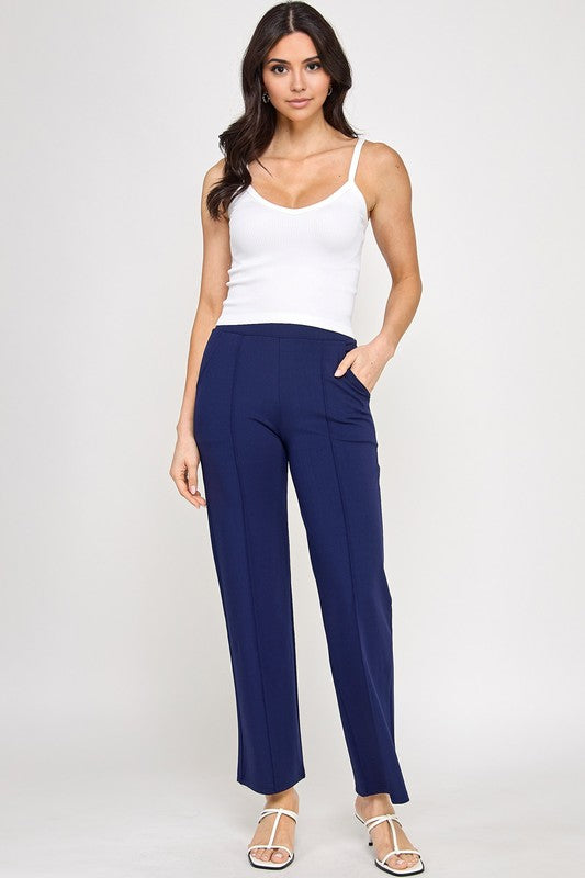 YC34X PLUS SIZE FRONT PLEATED PANTS WITH SIDE POCKETS
