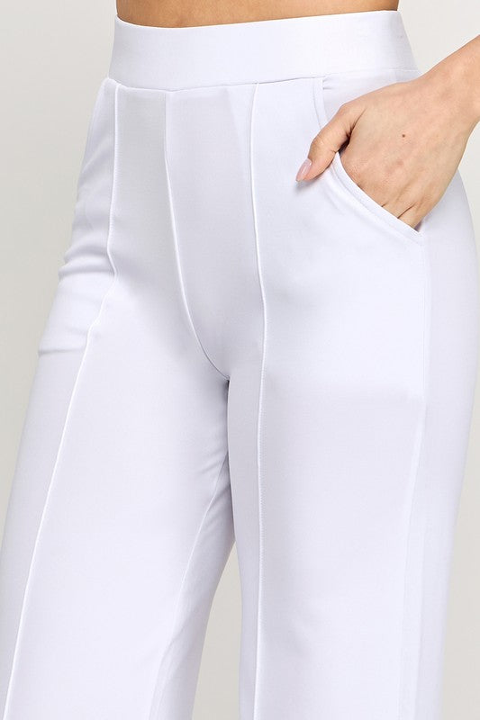 YC34 SOLID FRONT PLEATED PANTS WITH SIDE POCKETS