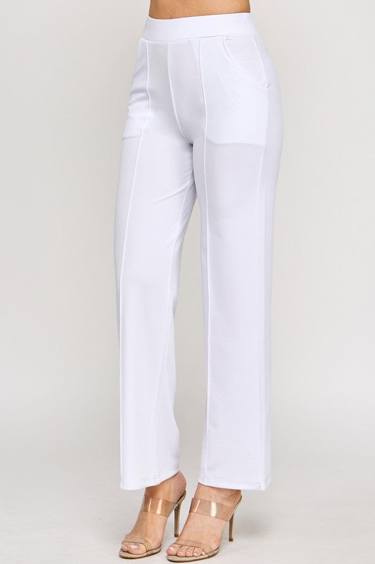 YC34 SOLID FRONT PLEATED PANTS WITH SIDE POCKETS