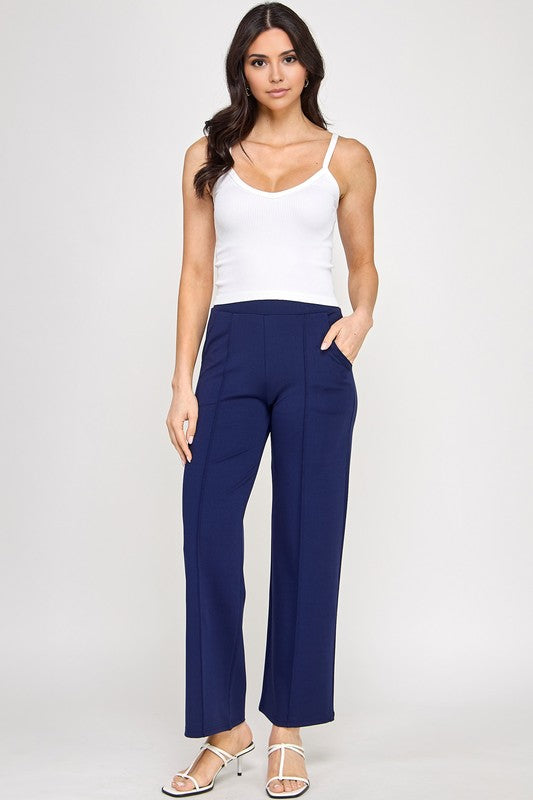YC34X PLUS SIZE FRONT PLEATED PANTS WITH SIDE POCKETS