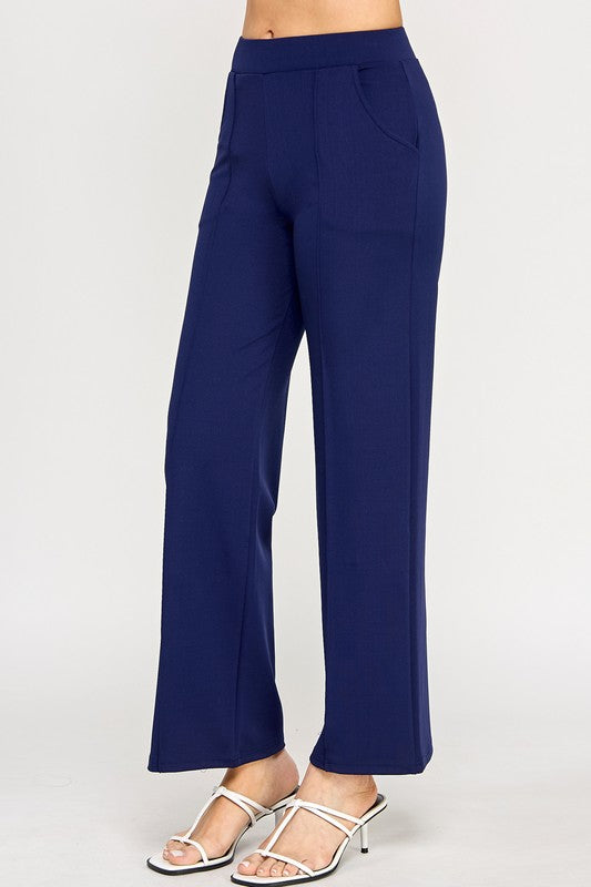 YC34X PLUS SIZE FRONT PLEATED PANTS WITH SIDE POCKETS