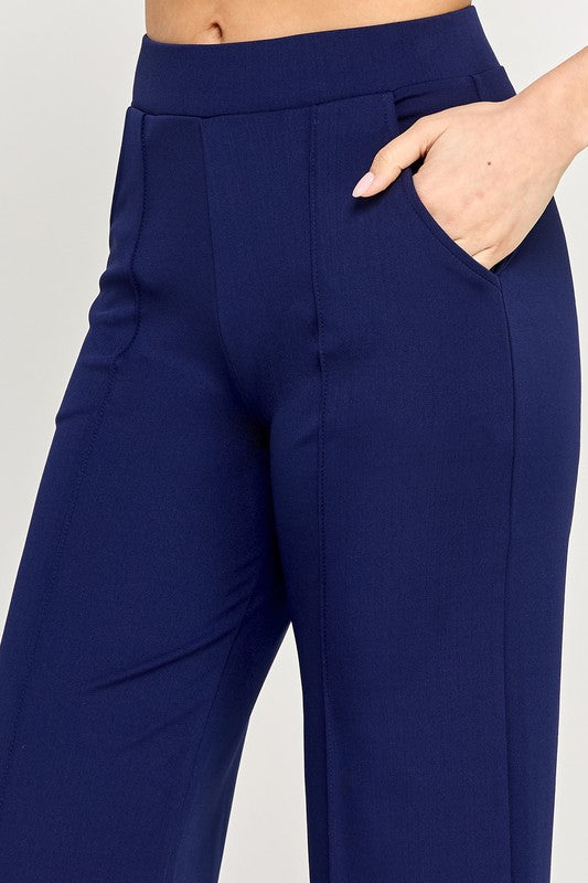 YC34X PLUS SIZE FRONT PLEATED PANTS WITH SIDE POCKETS