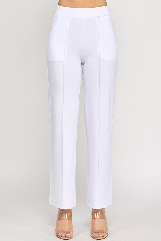 YC34 SOLID FRONT PLEATED PANTS WITH SIDE POCKETS