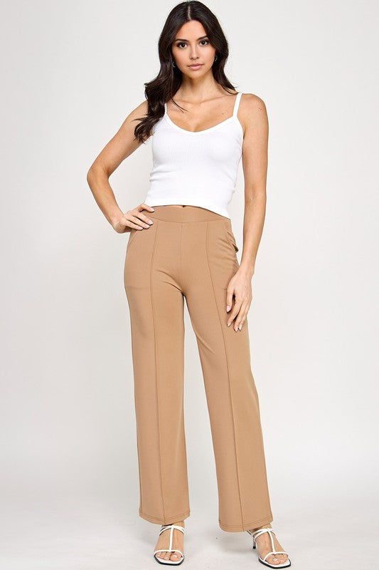 YC34 SOLID FRONT PLEATED PANTS WITH SIDE POCKETS