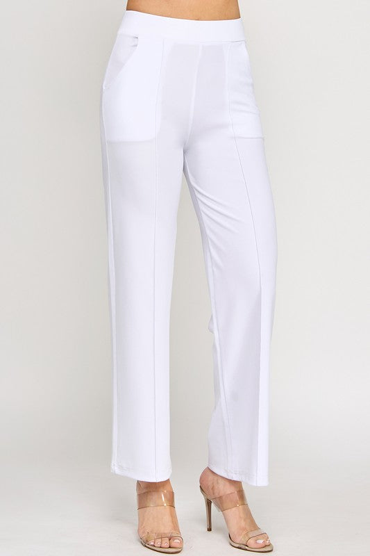 YC34 SOLID FRONT PLEATED PANTS WITH SIDE POCKETS