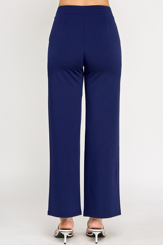 YC34X PLUS SIZE FRONT PLEATED PANTS WITH SIDE POCKETS