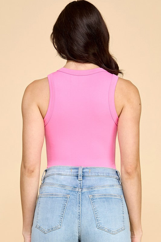 Solid Sleeveless Round Neck Bodysuit – Fitted Stretch Essential