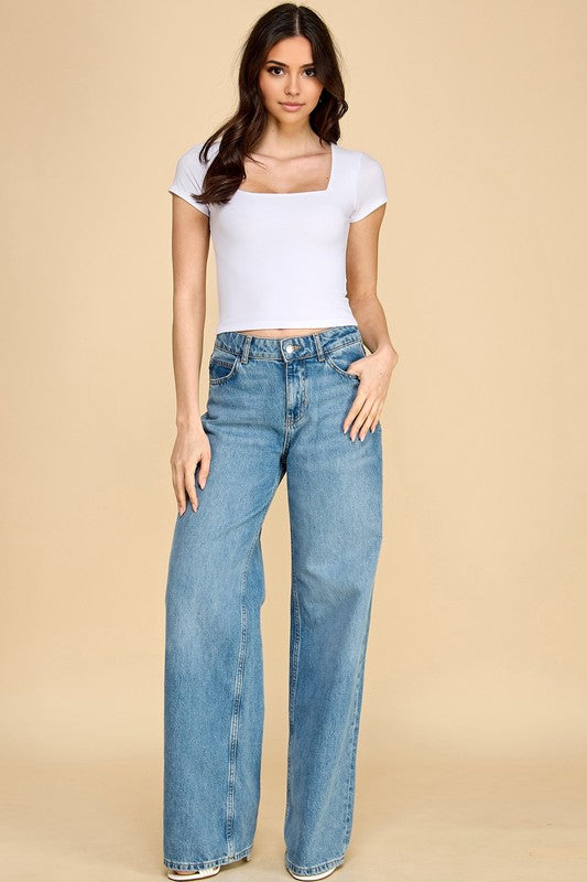 Crop Top Square Neck – Fitted Stretch Slim Fit