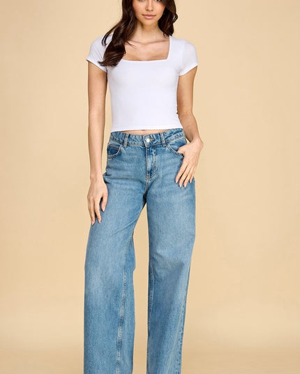 Crop Top Square Neck – Fitted Stretch Slim Fit