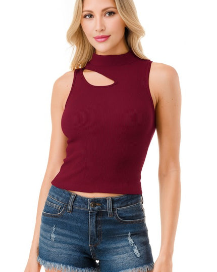 NT1007 SEAMLESS CUTOUT MOCK NECK TOP