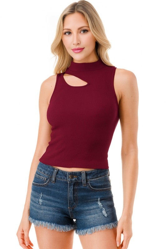 NT1007 SEAMLESS CUTOUT MOCK NECK TOP