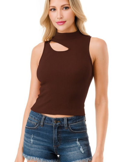 NT1007 SEAMLESS CUTOUT MOCK NECK TOP