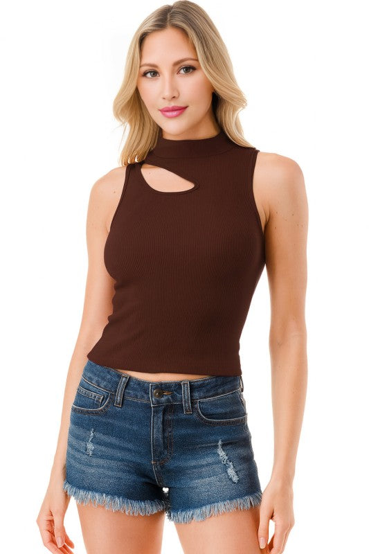 NT1007 SEAMLESS CUTOUT MOCK NECK TOP