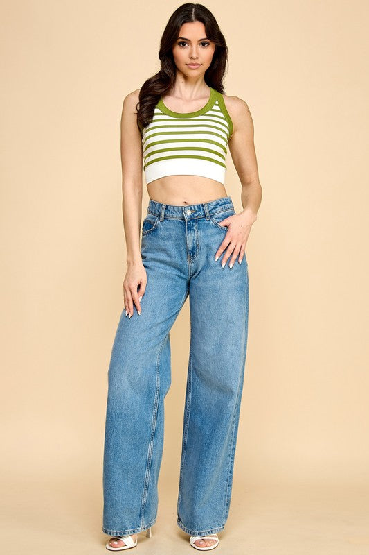 NT111 Stripe Crop Tank Top – Slim Fit Ribbed Casual Top