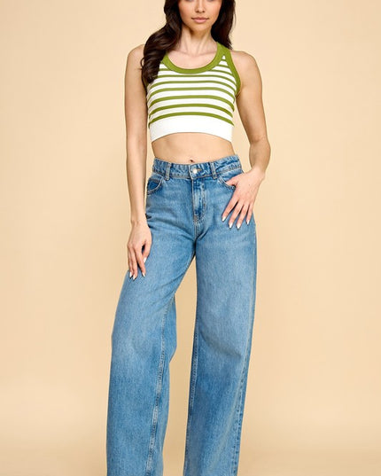 Stripe Crop Tank Top – Slim Fit Ribbed Casual Top