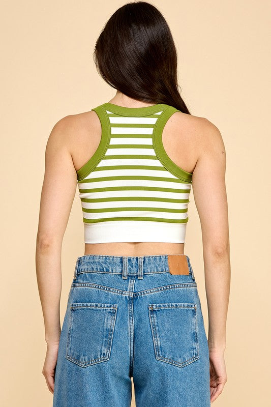 NT111 Stripe Crop Tank Top – Slim Fit Ribbed Casual Top